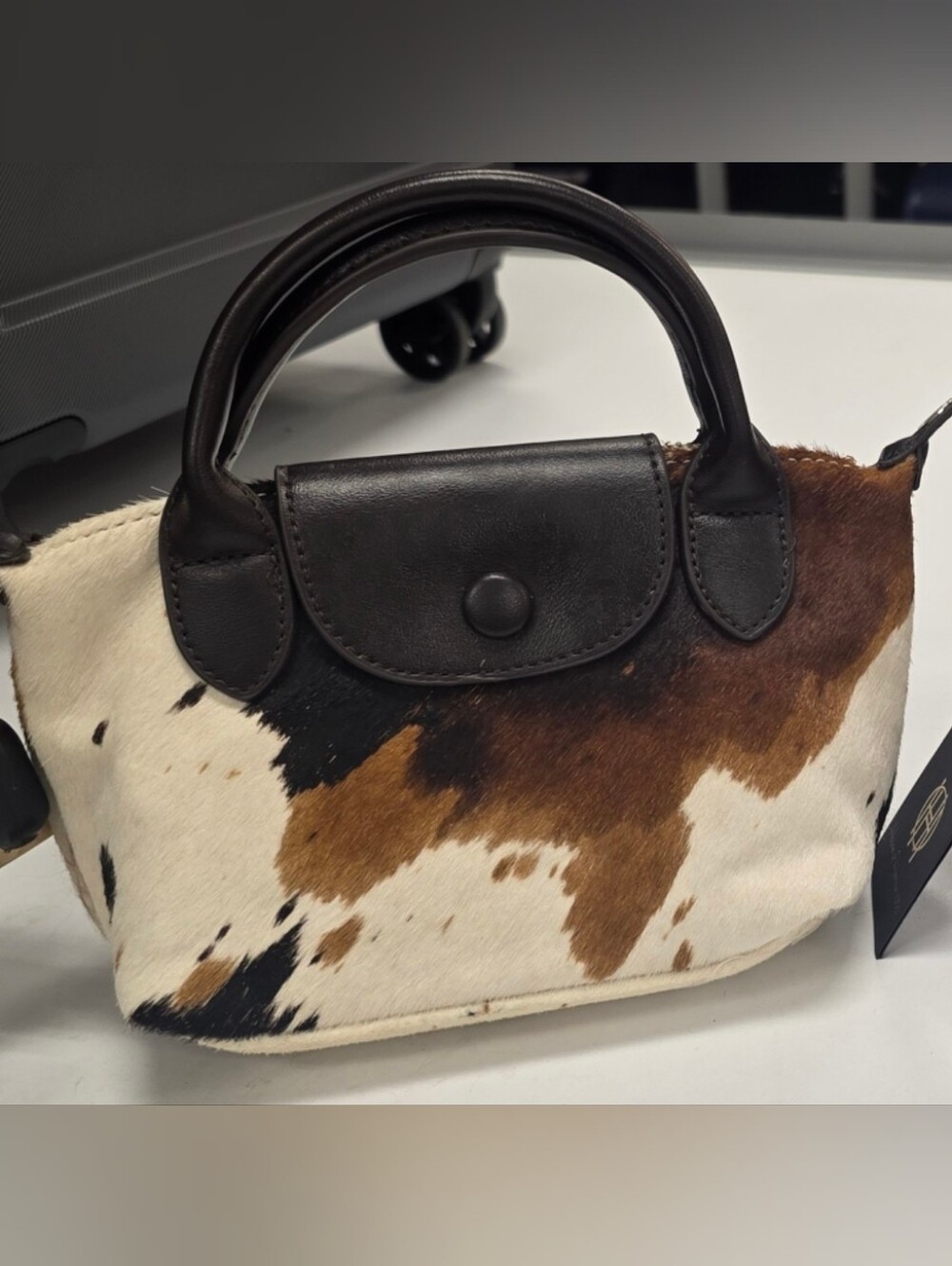 House Of Harlow 1960 Cowhide Top-Handle Satchel in Brown & White